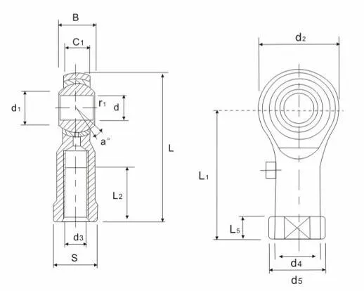 Disegno della testa a snodo PHSB in pollici con filettatura interna